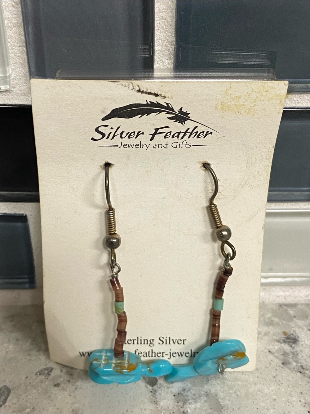 Sterling Silver Turquoise Turtle Bead Drop Earrings